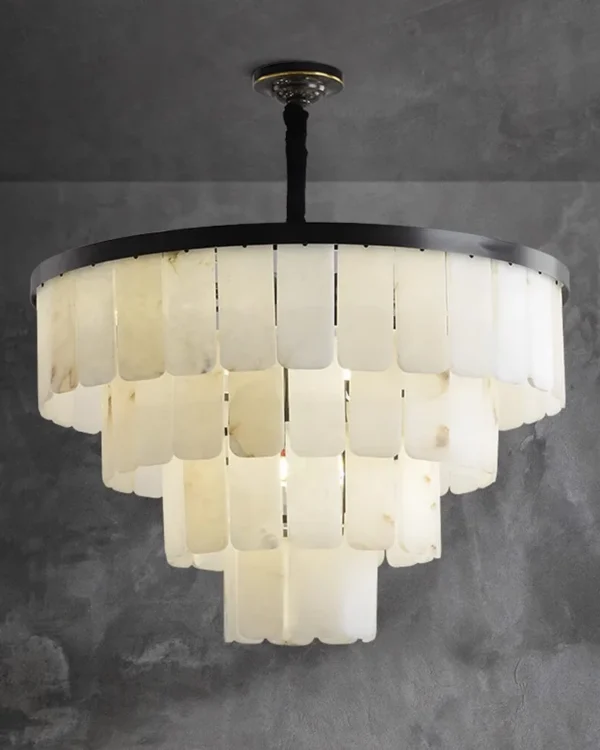 Pierre Four-Tier Alabaster Chandelier II, 20-Light × 22" H