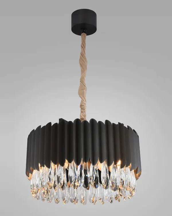 Cascade Crystal 10-Light Chandelier, 20" × 14" H in Matte Black in matte black