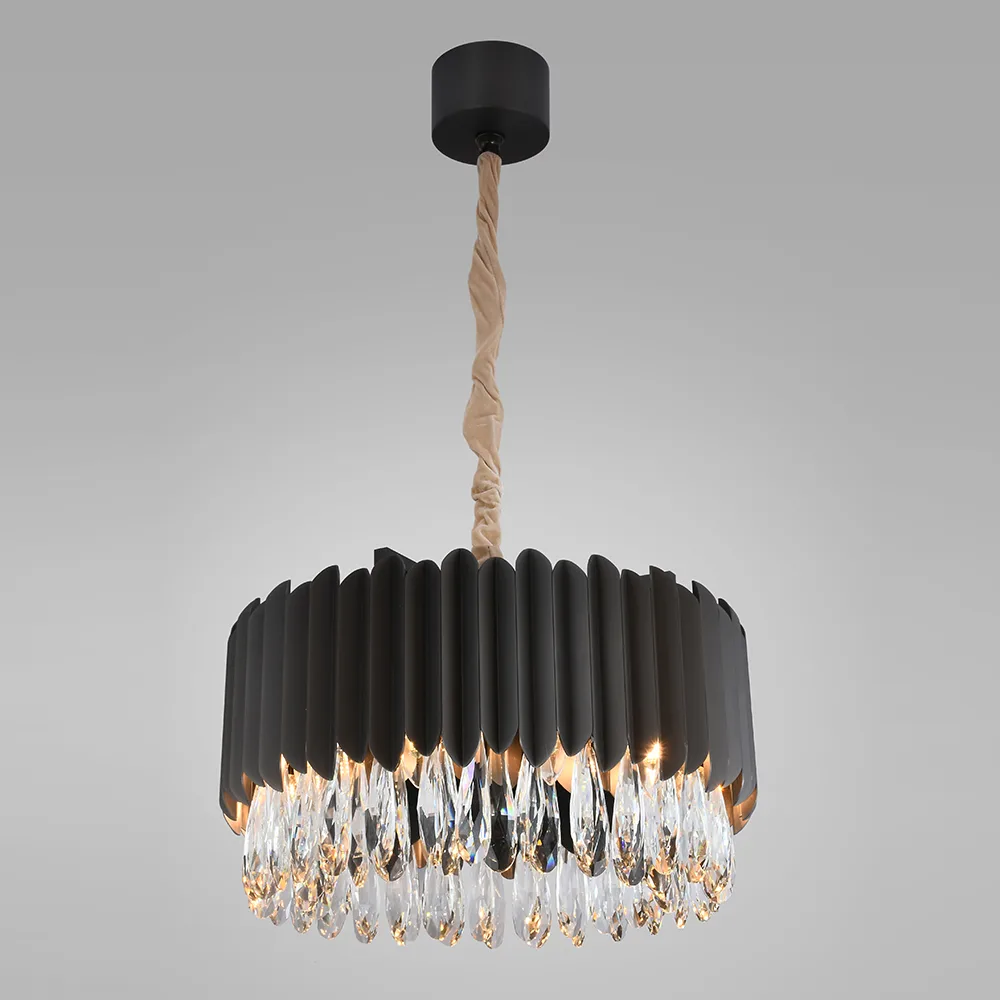 Cascade Crystal 10-Light Chandelier, 20" × 14" H in Matte Black in matte black