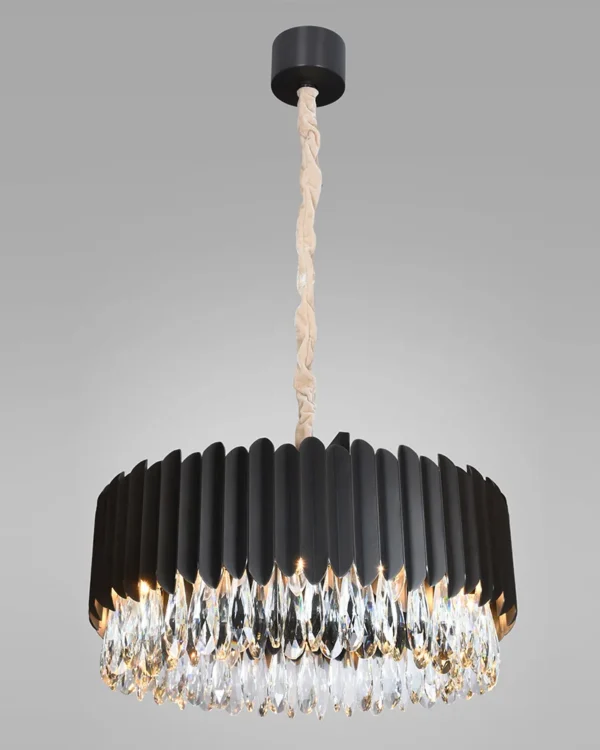Cascade Crystal 12-Light Chandelier, 24" × 14" H in Matte Black in matte black