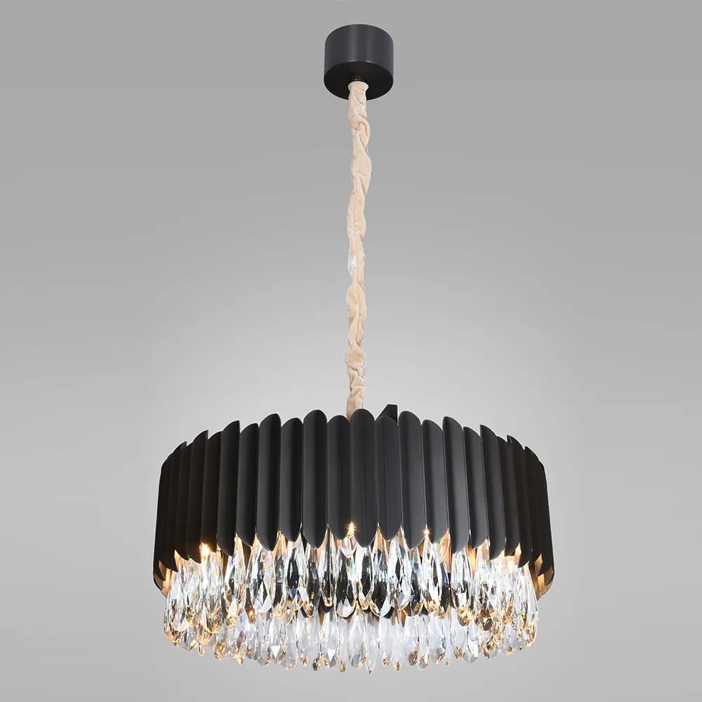 Cascade Crystal 12-Light Chandelier, 24" × 14" H in Matte Black in matte black