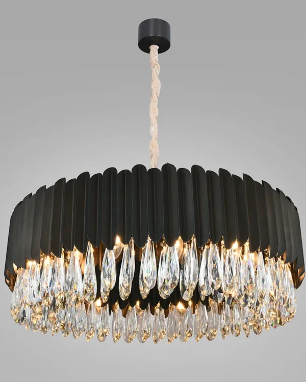 Cascade Crystal 16-Light Chandelier, 31" × 14" H in Matte Black in matte black