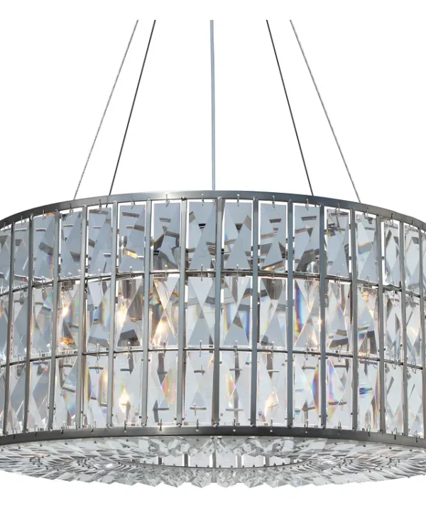 Courbe Round Crystal Chandelier, 24" in brushed nickel