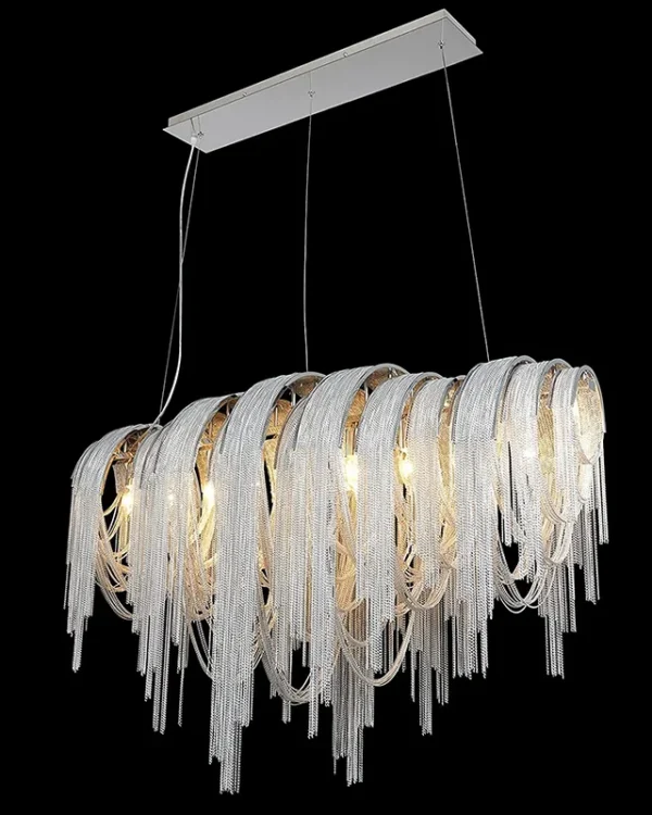 Céleste Linear Iron Chandelier, 10-Light in polished chrome