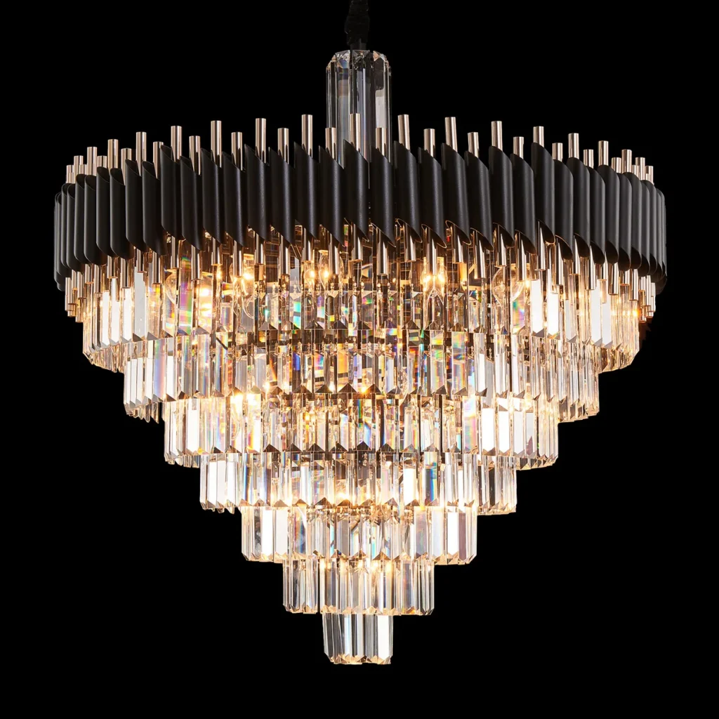 Flux Round Crystal Chandelier, 39" in black
