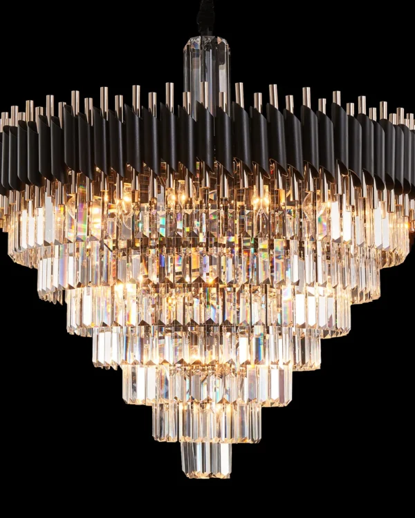 Flux Round Crystal Chandelier, 39" in black