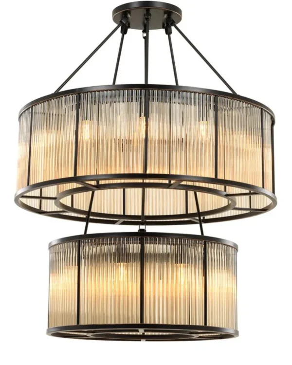 Ligne Glass Chandelier, 35" in bronze