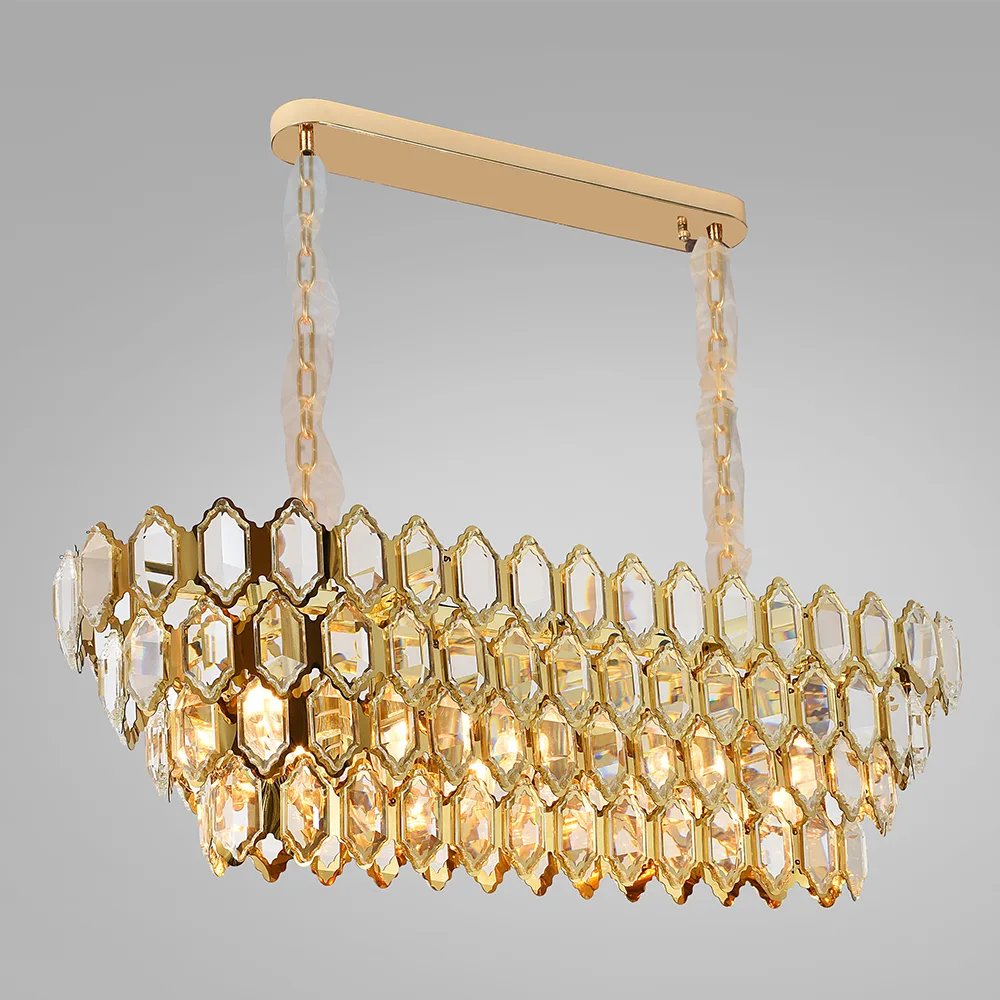 Orion Linear Crystal Chandelier, 12" in gold