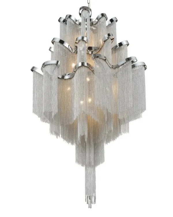 Pivot Iron 17-Light Chandelier, 24" × 37" H in Polished Chrome in polished chrome