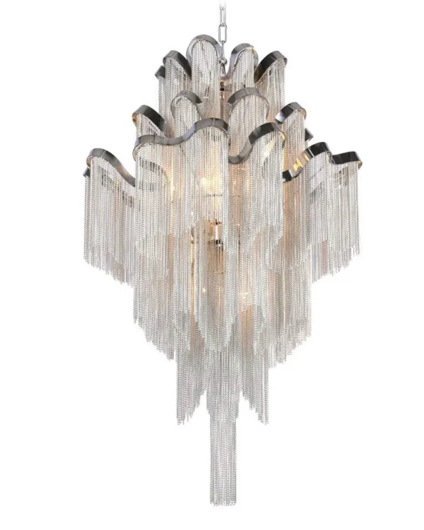 Pivot Iron 17-Light Chandelier II, 24" × 37" H in Polished Chrome in polished chrome