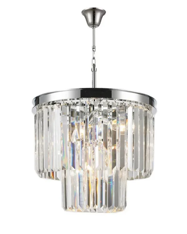 Prisme Two-Tier Crystal Chandelier, 16" in polished chrome