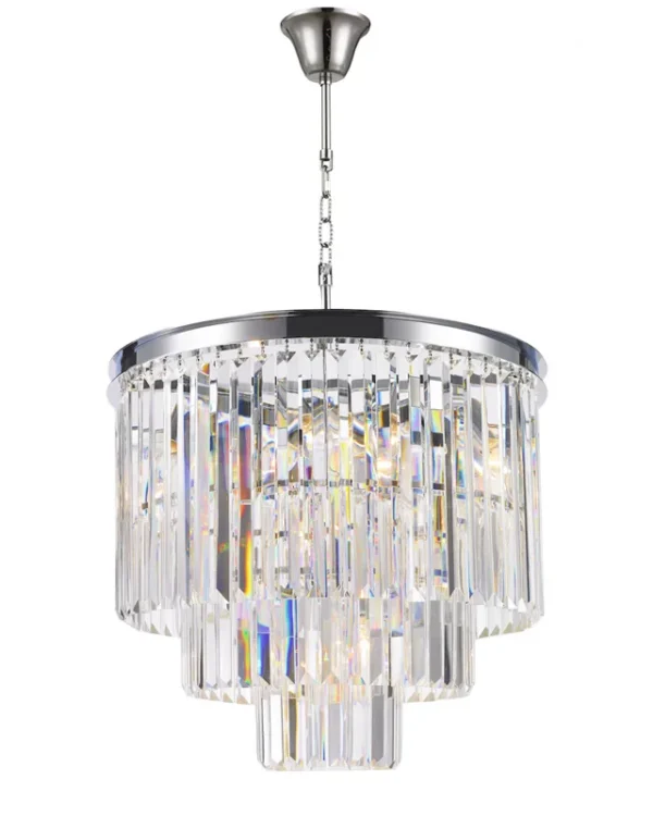 Prisme Three-Tier Crystal Chandelier, 20" in polished chrome