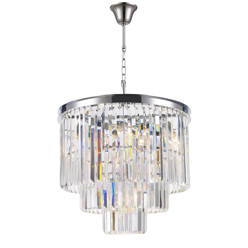Prisme Three-Tier Crystal Chandelier, 20" in polished chrome