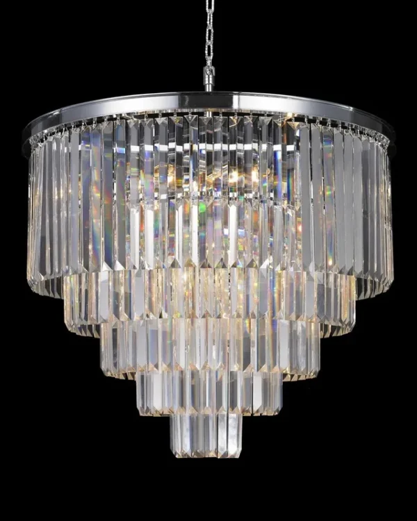 Prisme Five-Tier Crystal Chandelier, 28" in polished chrome