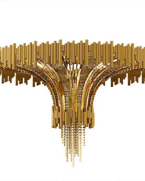 Tangent Crystal Chandelier, 36" in brushed gold