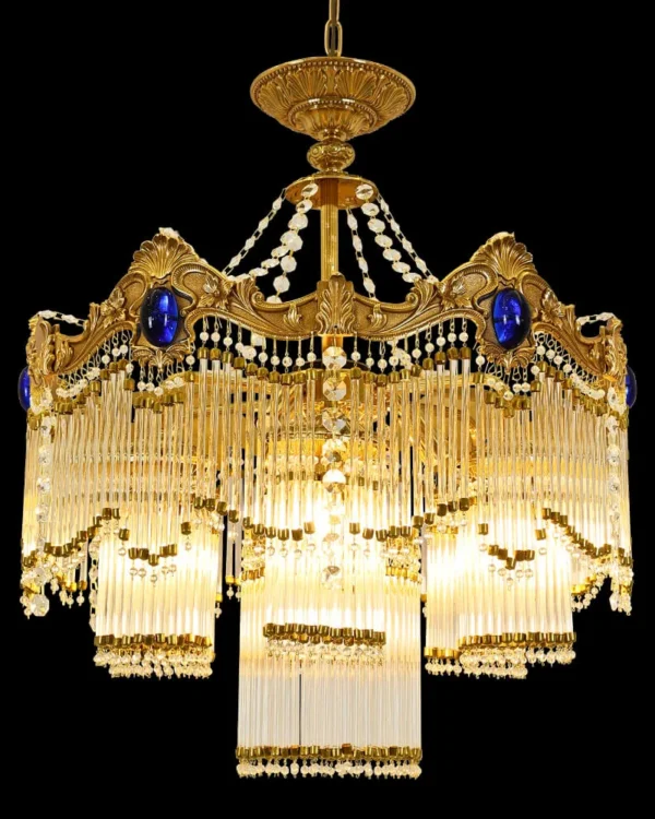 Calanque Glass Chandelier, 26" in antique brass