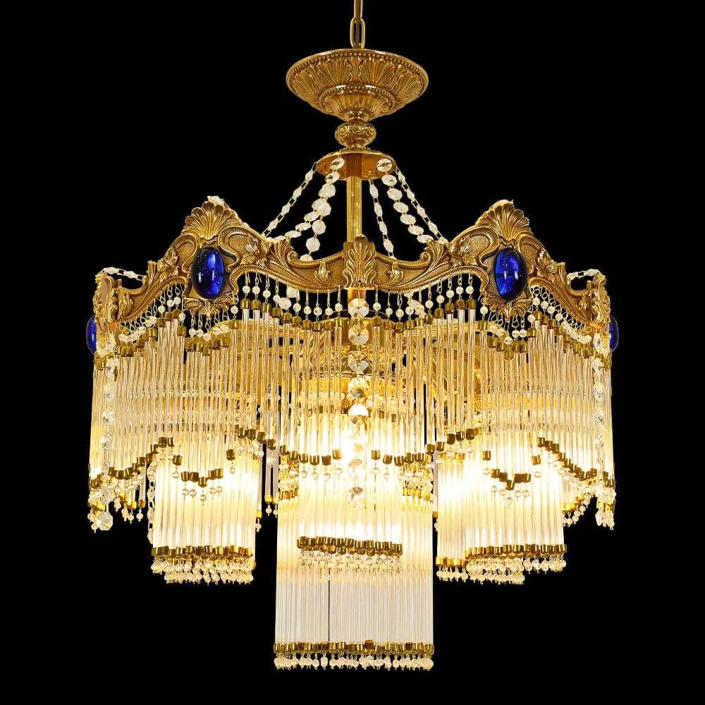 Calanque Glass Chandelier, 26" in antique brass