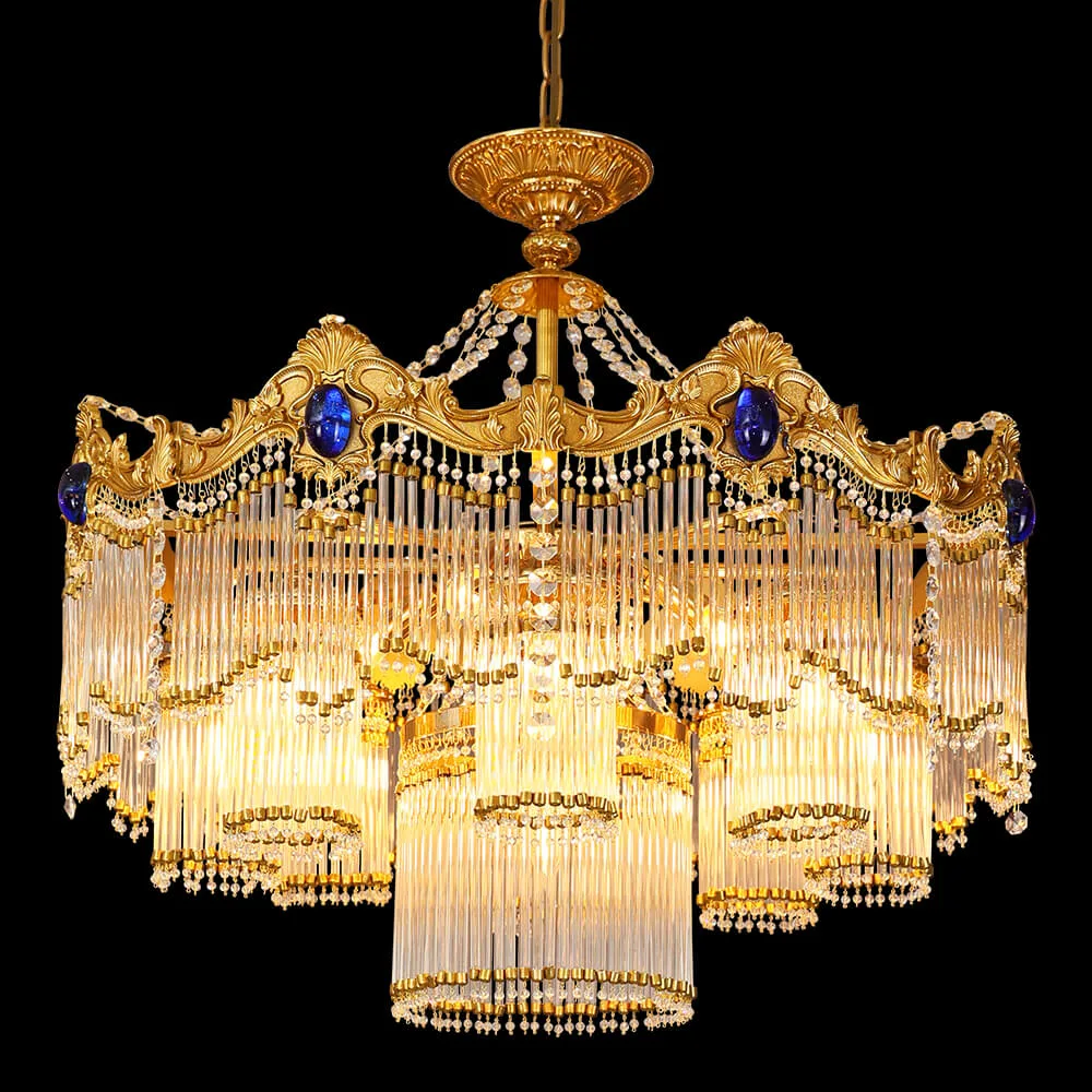 Calanque Glass Chandelier, 33" in antique brass
