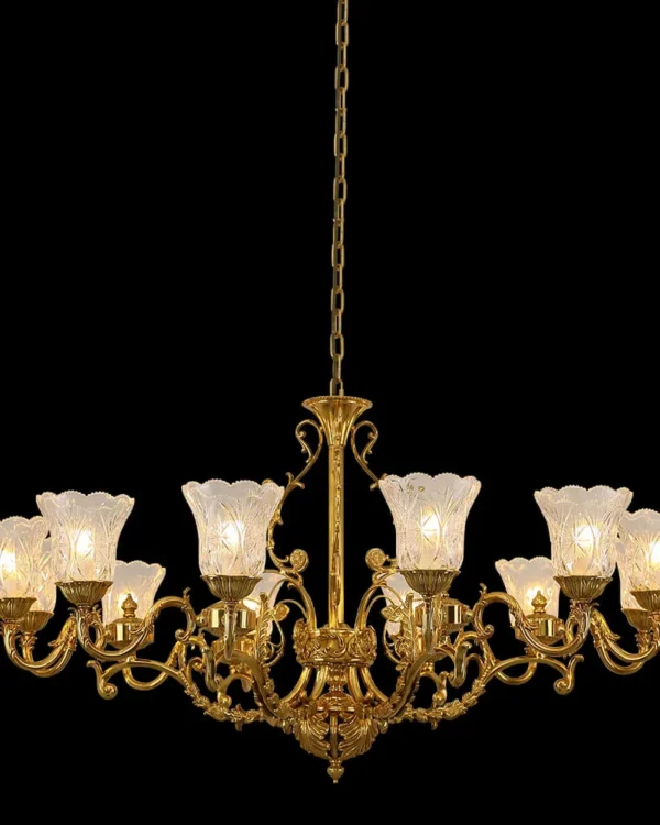 Cassis Glass Chandelier, 45" in antique brass
