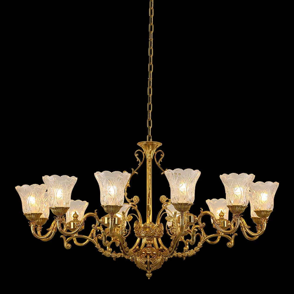 Cassis Glass Chandelier, 45" in antique brass
