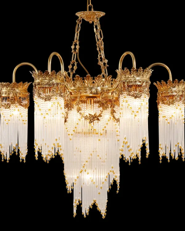 Dahlia Glass Chandelier, 33" in antique brass