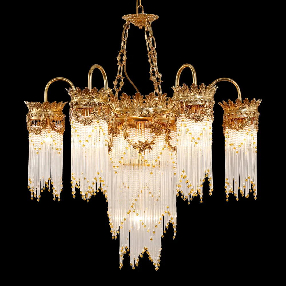 Dahlia Glass Chandelier, 33" in antique brass
