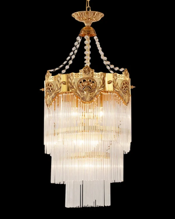 Lagune Three-Tier Glass Chandelier, 16" in antique brass