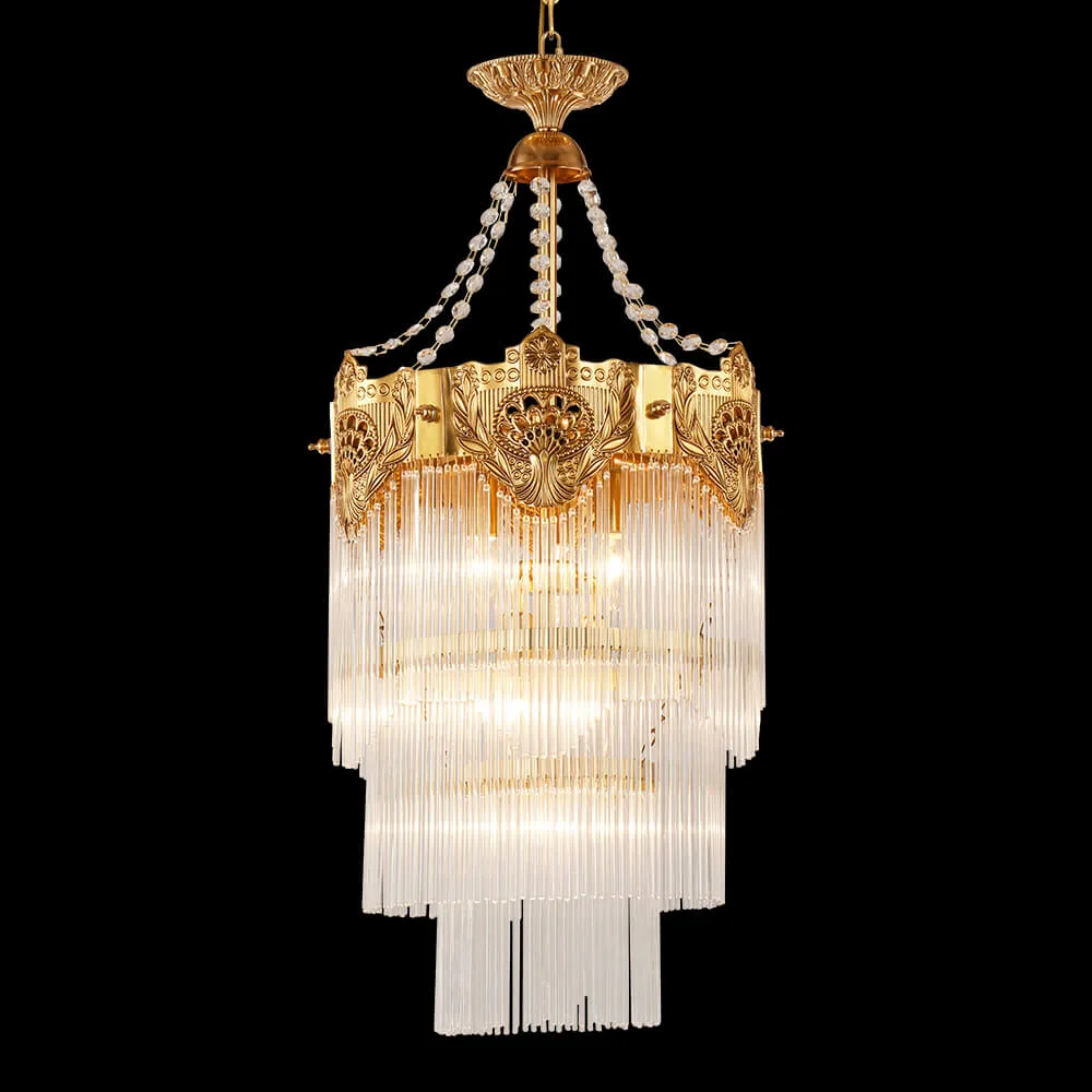 Lagune Three-Tier Glass Chandelier, 16" in antique brass