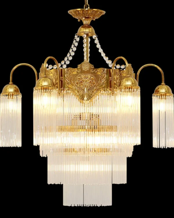 Lagune Four-Tier Glass Chandelier, 28" in antique brass