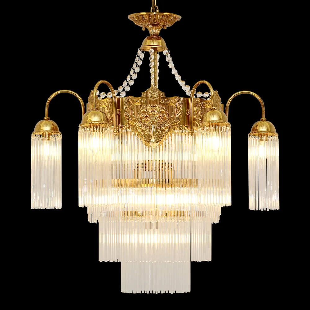Lagune Four-Tier Glass Chandelier, 28" in antique brass
