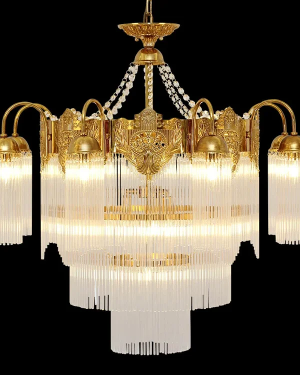 Lagune Four-Tier Glass Chandelier, 33" in antique brass