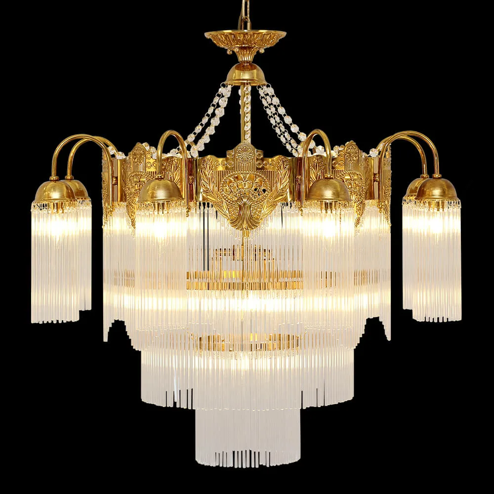 Lagune Four-Tier Glass Chandelier, 33" in antique brass