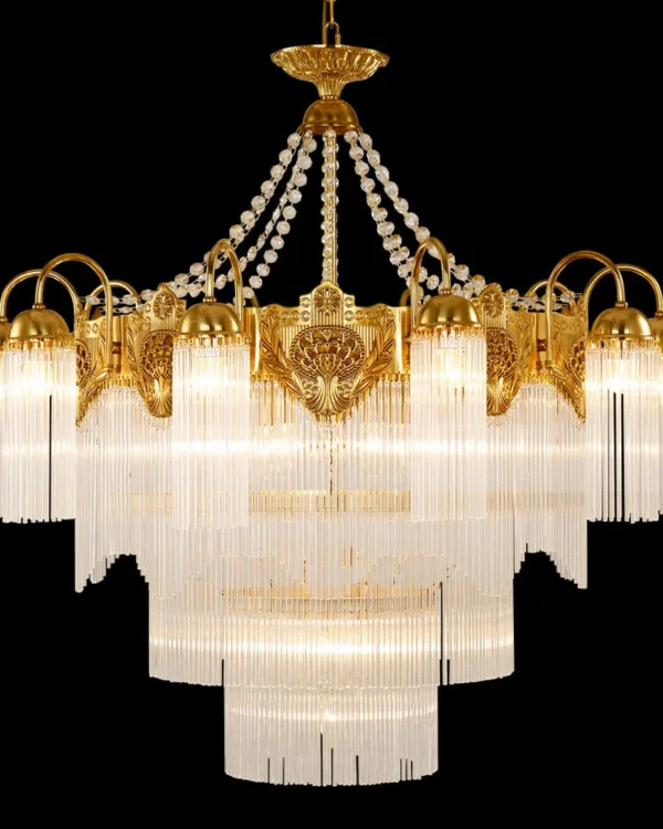 Lagune Four-Tier Glass Chandelier, 37" in antique brass