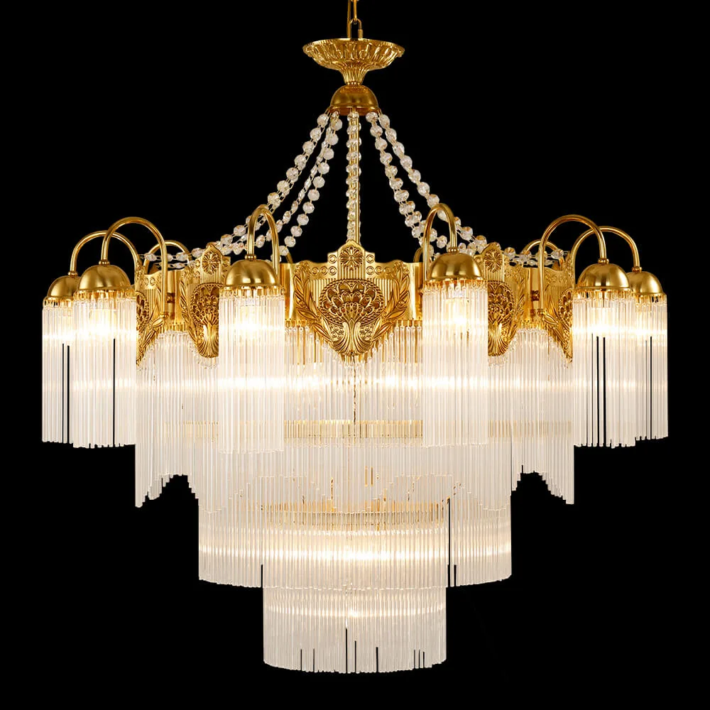 Lagune Four-Tier Glass Chandelier, 37" in antique brass
