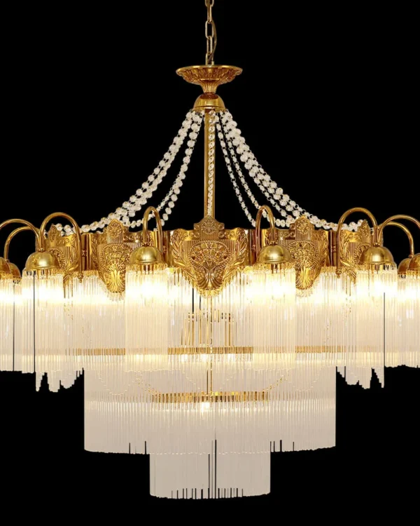 Lagune Four-Tier Glass Chandelier, 43" in antique brass
