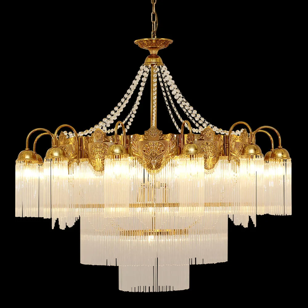 Lagune Four-Tier Glass Chandelier, 43" in antique brass