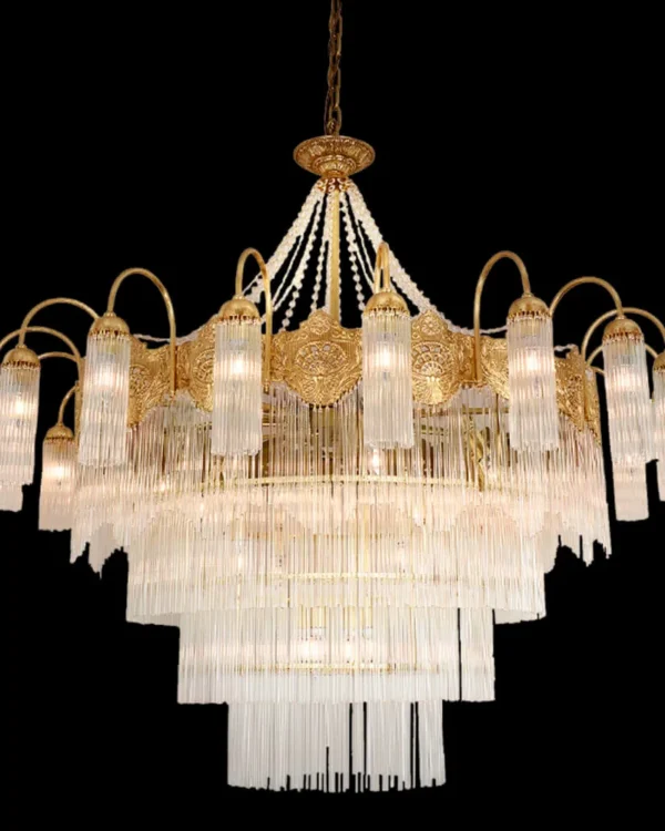 Lagune Four-Tier Glass Chandelier, 55" in antique brass