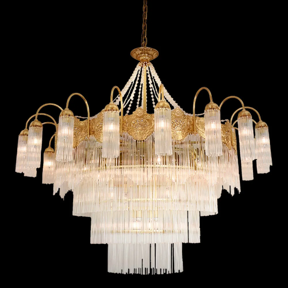 Lagune Four-Tier Glass Chandelier, 55" in antique brass