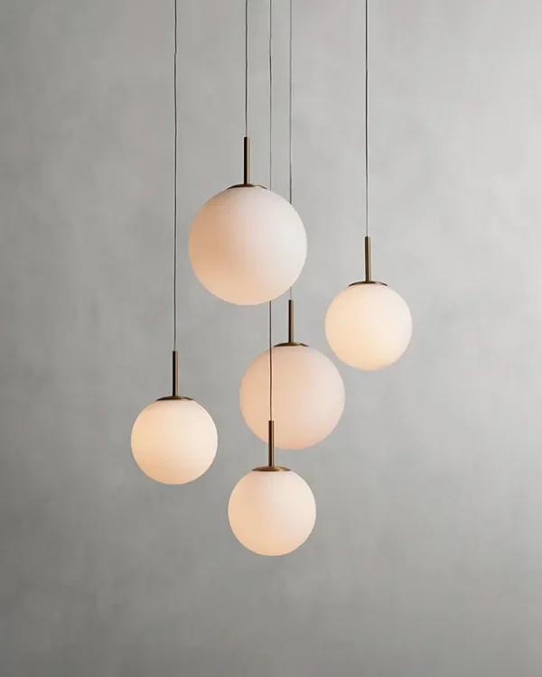 Laiton Glass Chandelier, 5-Light in Satin Brass in satin brass