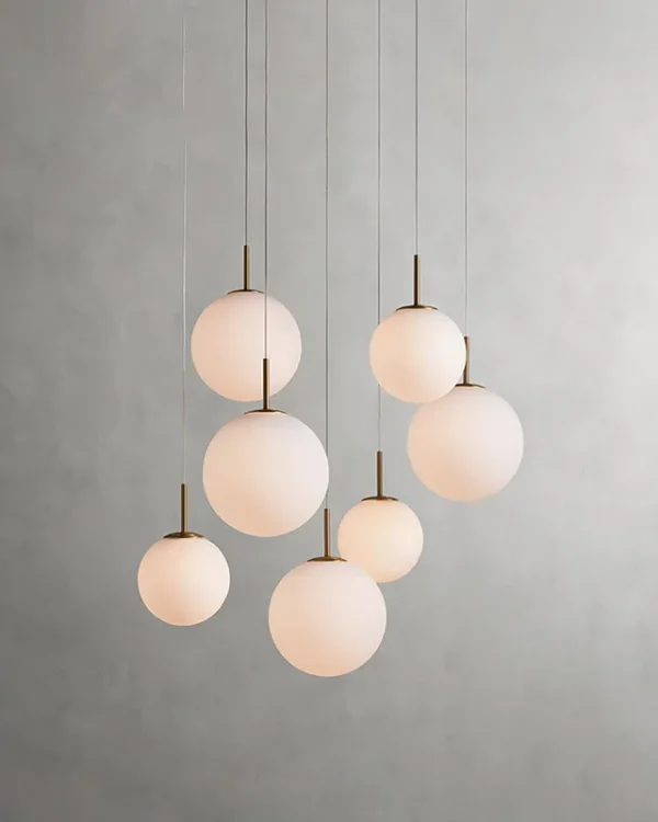 Laiton Glass Chandelier, 7-Light in Satin Brass in satin brass