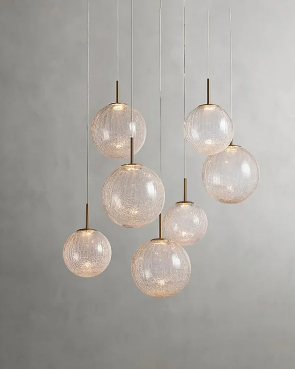 Laiton Glass Chandelier II, 7-Light in Satin Brass in satin brass