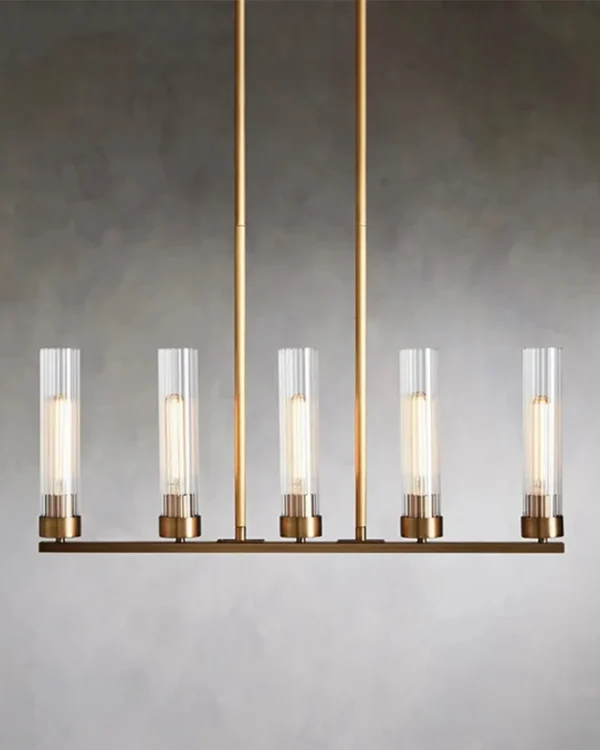 Laiton Linear Glass 5-Light Chandelier, 31" in brass