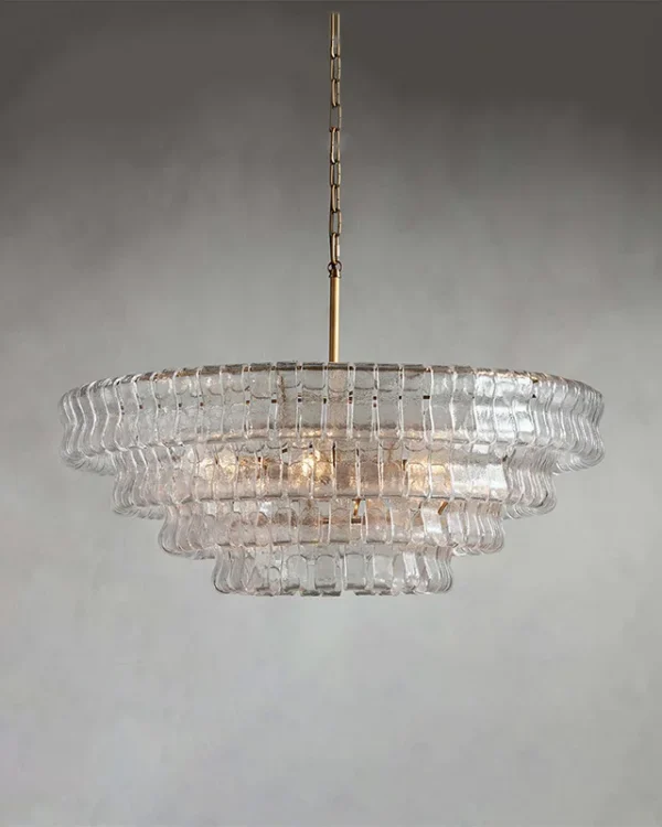 Laiton Round Glass 6-Light Chandelier II, 36" × 22" H in Brass in brass