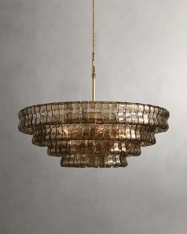 Laiton Round Glass 6-Light Chandelier, 36" × 22" H in Brass in brass
