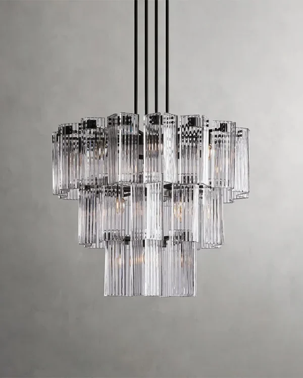 Laiton Round Glass 16-Light Chandelier, 38" × 31" H in Brass in brass