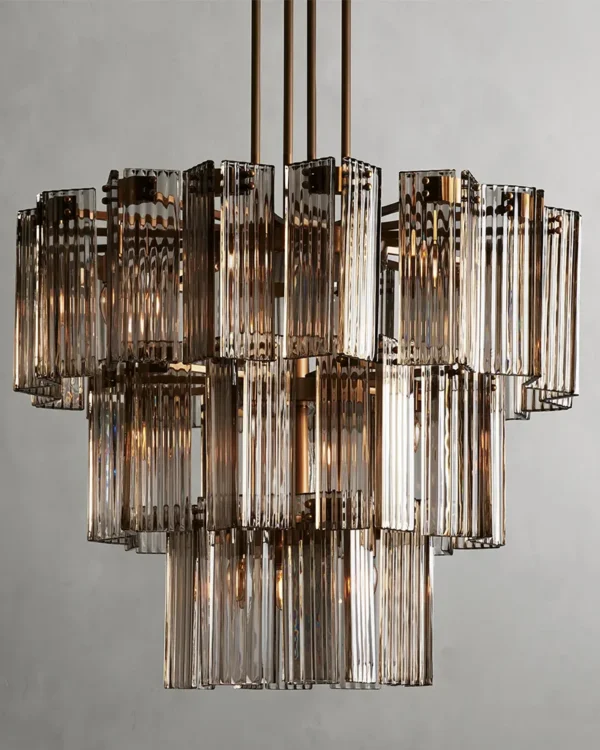Laiton Round Glass 16-Light Chandelier, 38" × 31" H in Burnished Brass in burnished brass