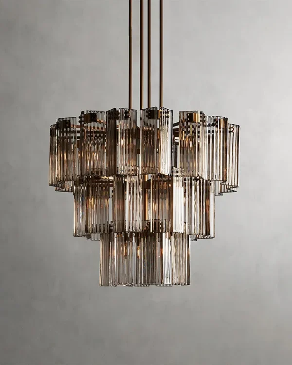 Laiton Round Glass 16-Light Chandelier II, 38" × 31" H in Brass in brass