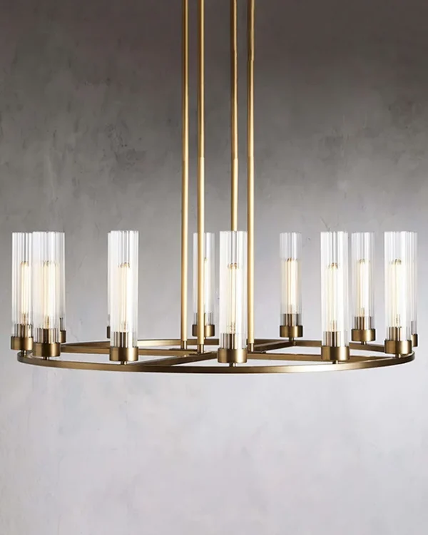 Laiton Round Glass Chandelier, 40" in brass