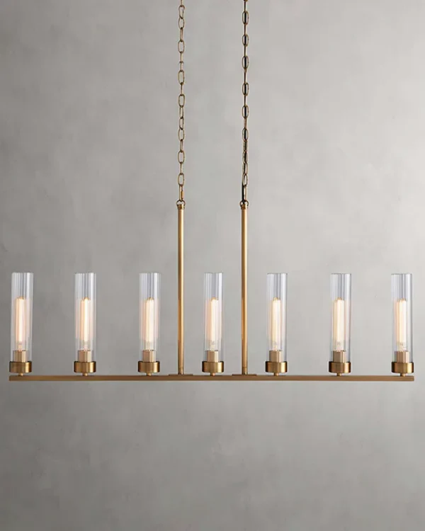 Laiton Linear Glass Chandelier, 46" in brass