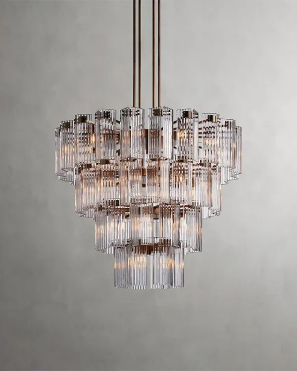 Laiton Round Glass 26-Light Chandelier, 48" × 41" H in Brass in brass